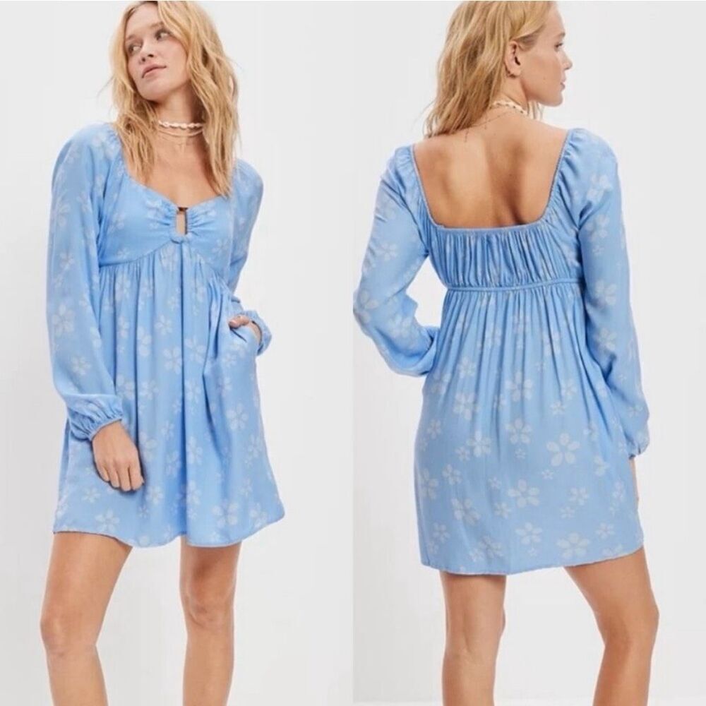 ✨American Eagle Women's Blue Floral Sz Medium Dress✨ - Picture 3 of 10